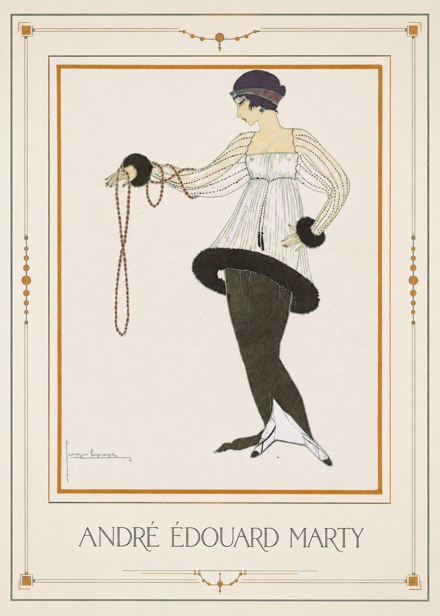 André Édouard Marty Elegant Woman with Pearl Necklace No1 - Plakát