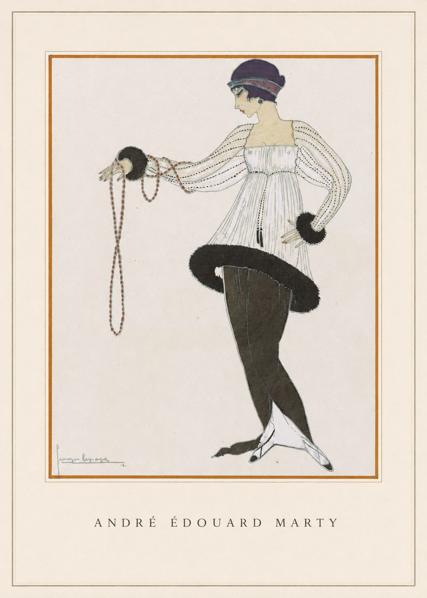 André Édouard Marty Elegant Woman with Pearl Necklace No4 - Plakát