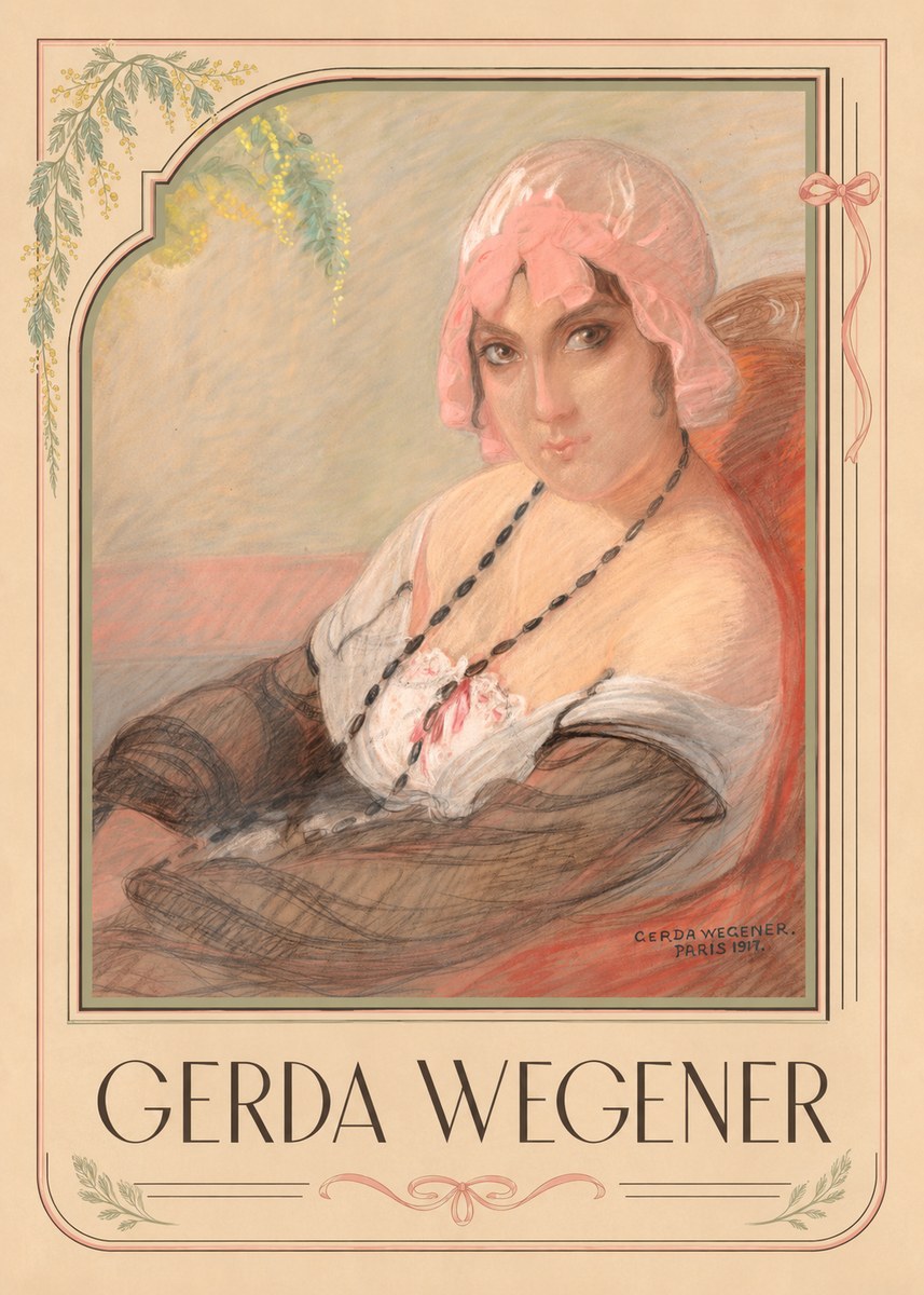Gerda Wegener Woman in a Pink Bonnet No1 - Plakát