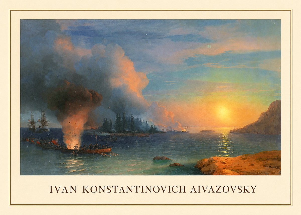 Ivan Konstantinovich Aivazovsky Battle of Chesma No3 - Plakát