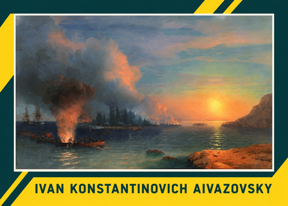Ivan Konstantinovich Aivazovsky Battle of Chesma No4 - Plakát