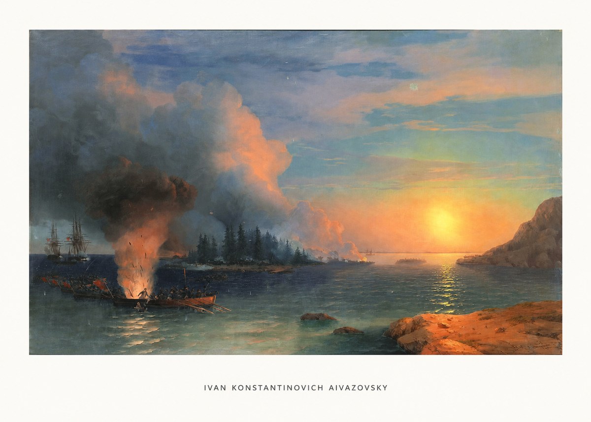 Ivan Konstantinovich Aivazovsky Battle of Chesma No5 - Plakát