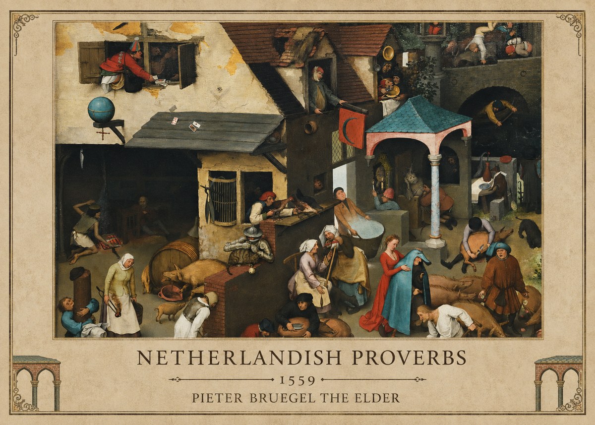Pieter Bruegel Netherlandish Proverbs VII No1 - Plakát