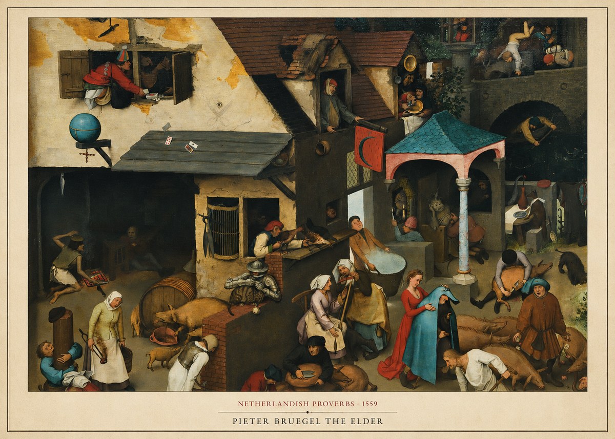 Pieter Bruegel Netherlandish Proverbs VII No6 - Plakát