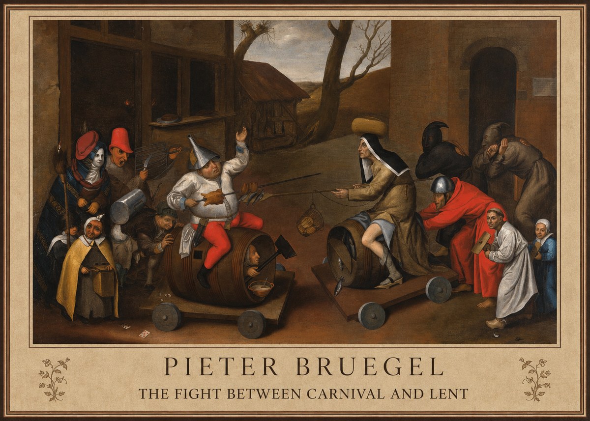 Pieter Bruegel The Fight Between Carnival and Lent IV No1 - Plakát