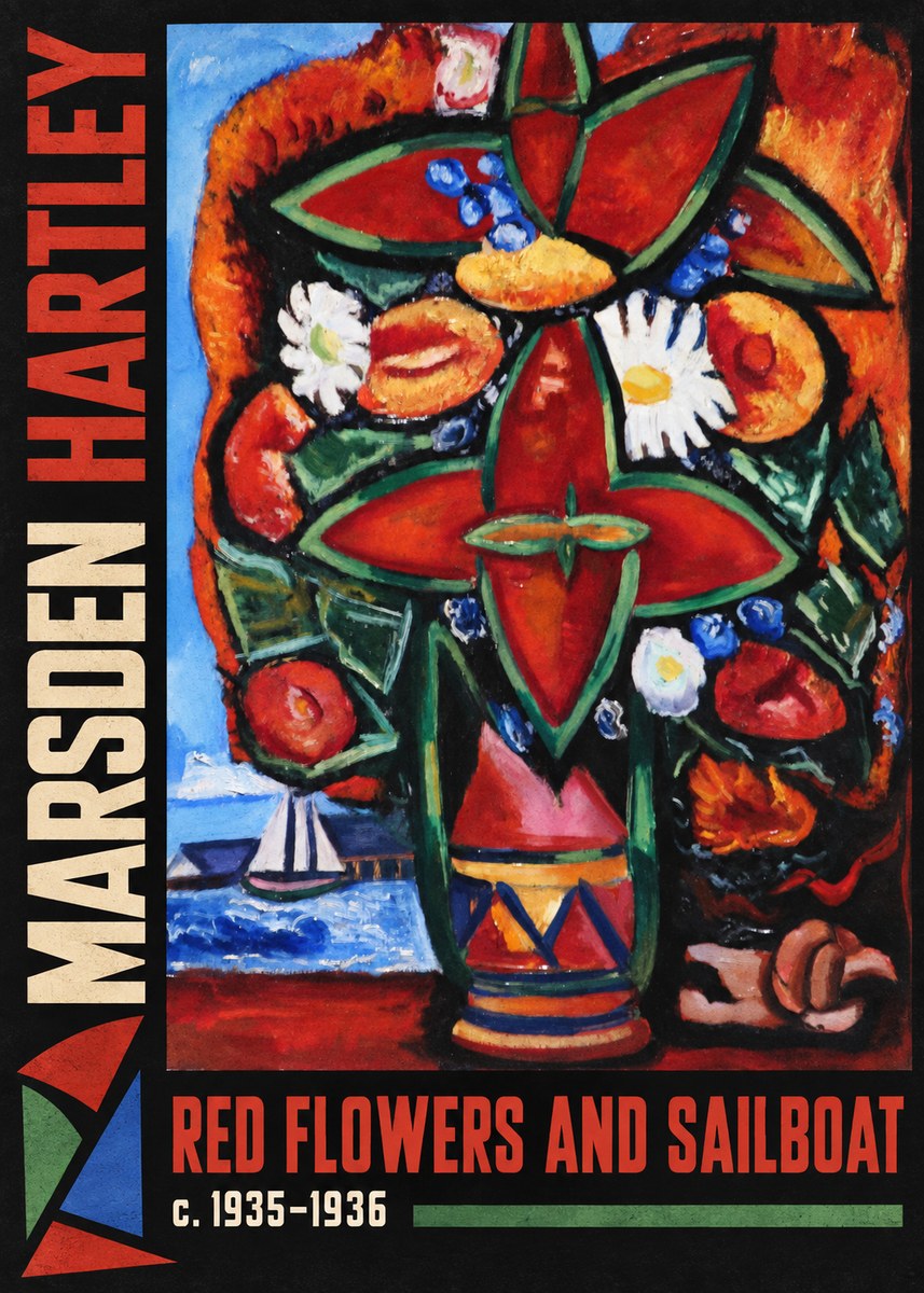 Marsden Hartley Red Flowers and Sailboat No3 - Plakát