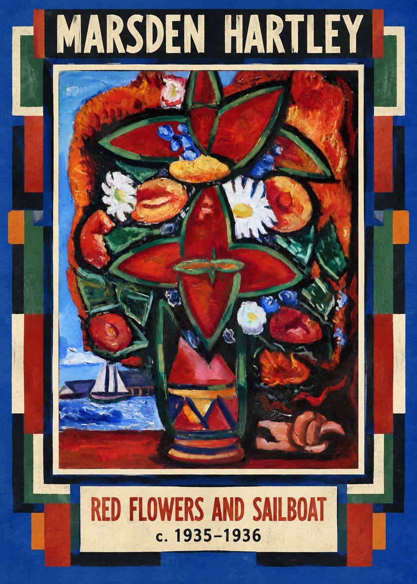 Marsden Hartley Red Flowers and Sailboat No4 - Plakát