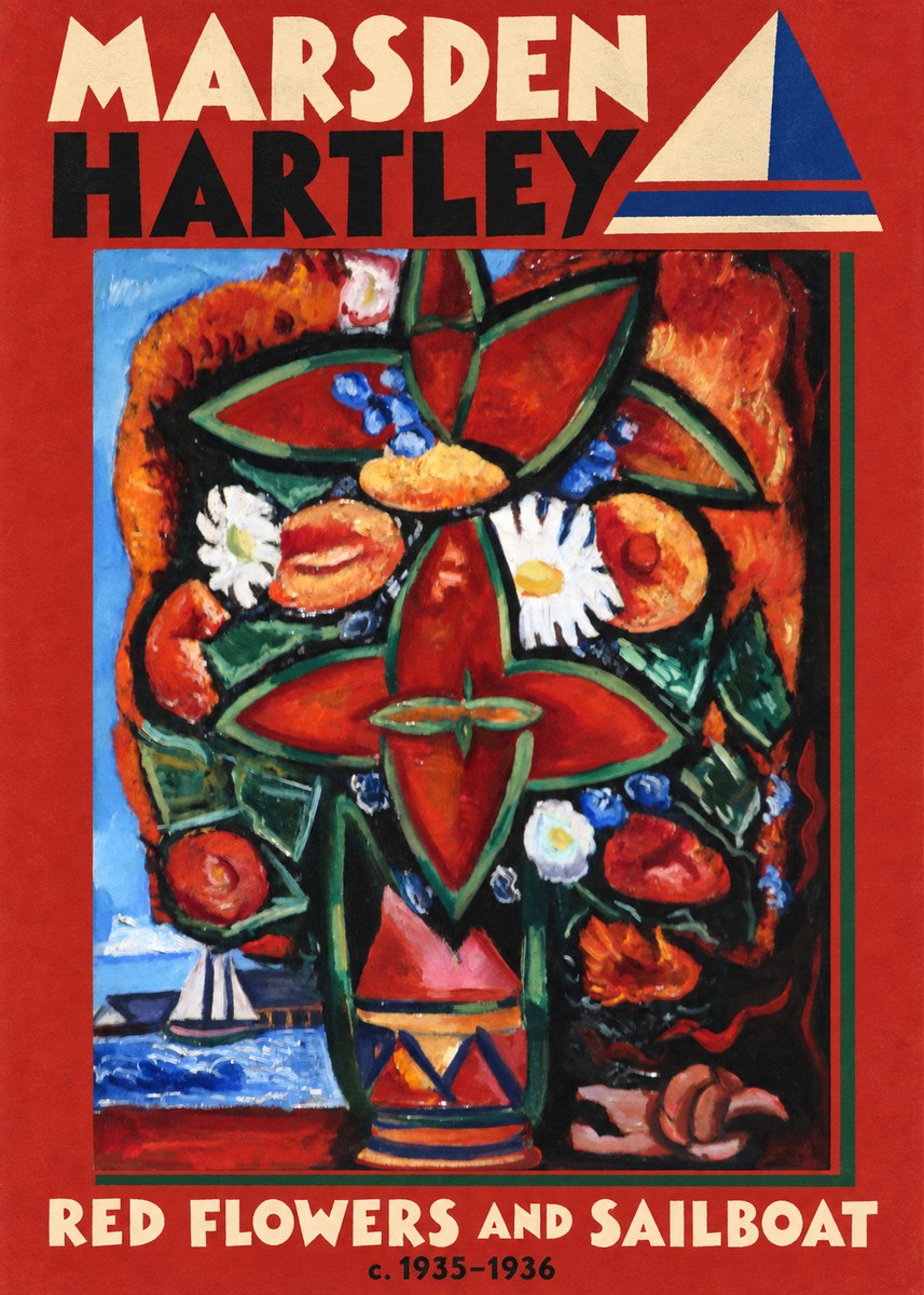 Marsden Hartley Red Flowers and Sailboat No5 - Plakát