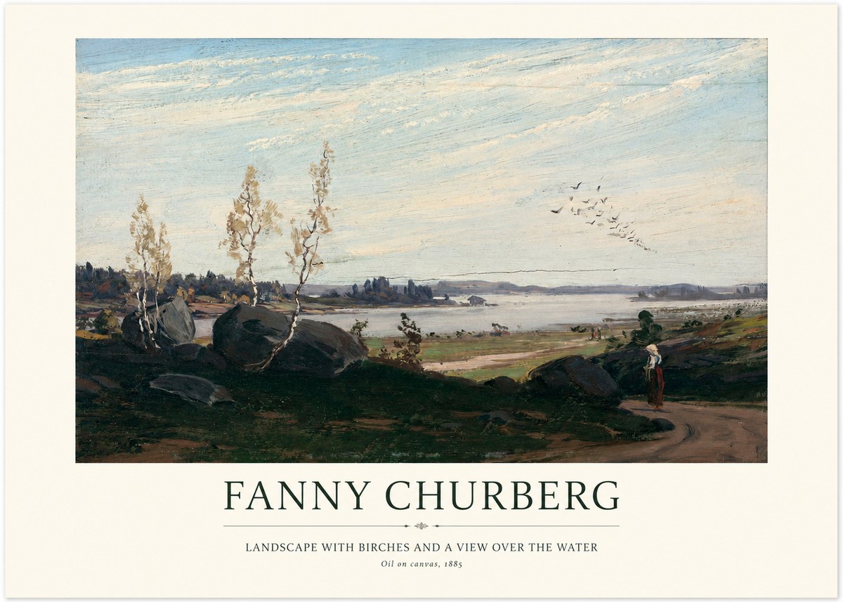 Fanny Churberg Landscape with Birches and a View over the Water No1 - Plakát