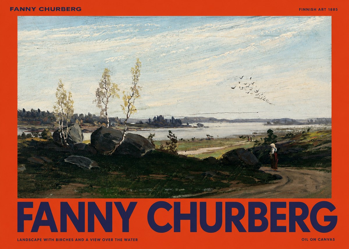 Fanny Churberg Landscape with Birches and a View over the Water No2 - Plakát