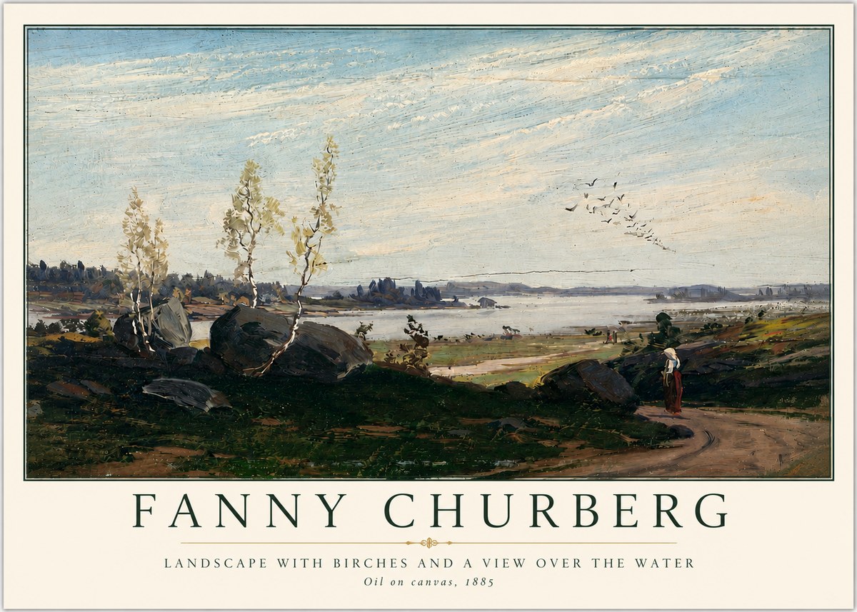 Fanny Churberg Landscape with Birches and a View over the Water No3 - Plakát
