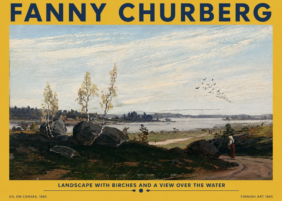 Fanny Churberg Landscape with Birches and a View over the Water No5 - Plakát