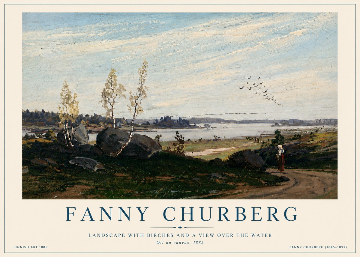 Fanny Churberg Landscape with Birches and a View over the Water No6 - Plakát