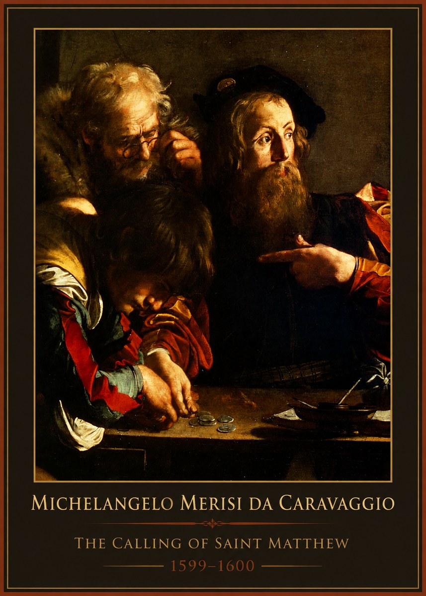 Michelangelo Merisi da Caravaggio The Calling of Saint Matthew II No1 - Plakát