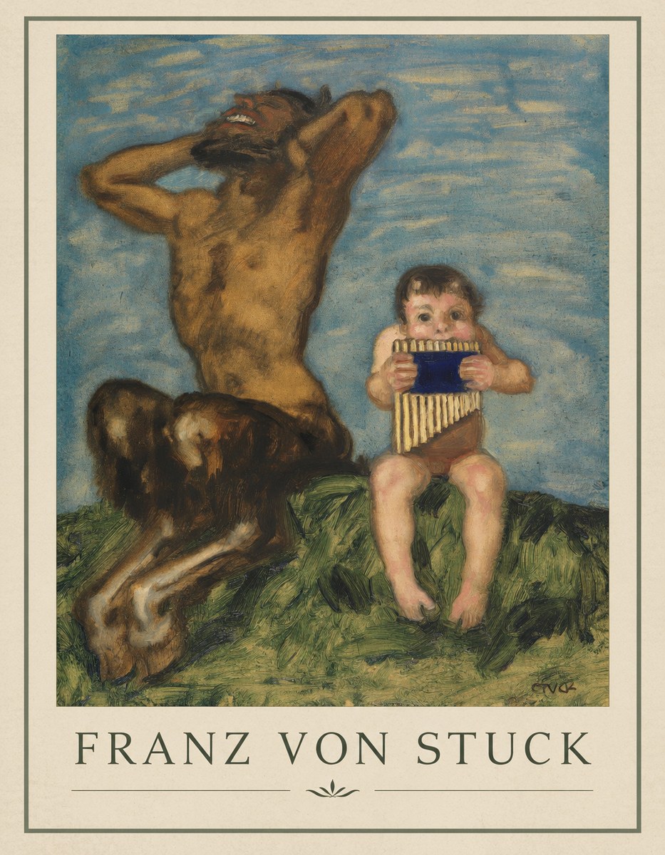 Franz von Stuck Laughing Faun and Playing Putto No4 - Plakát
