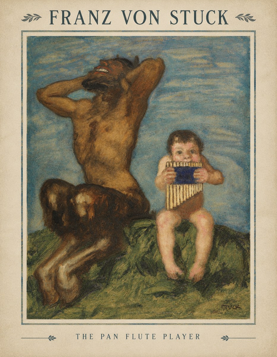 Franz von Stuck Laughing Faun and Playing Putto No5 - Plakát