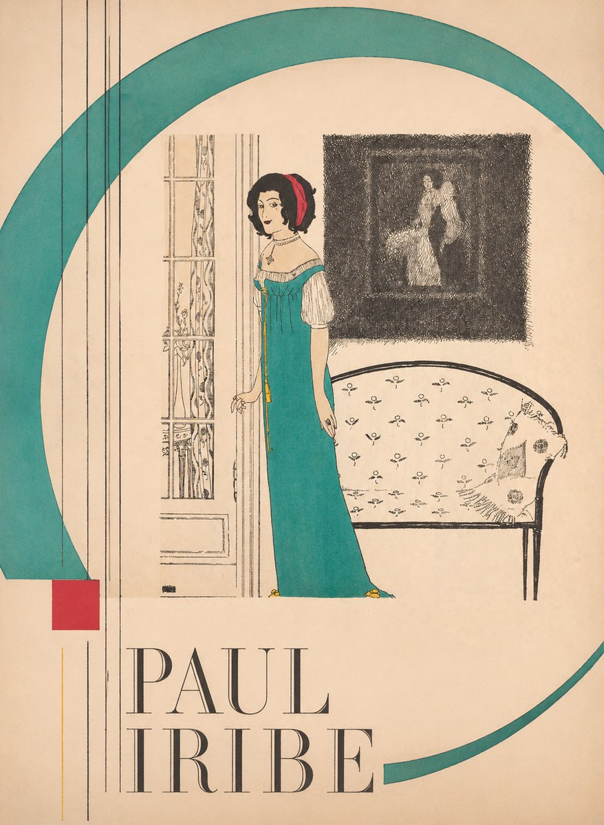 Paul Iribe Woman in Teal Gown No6 - Plakát