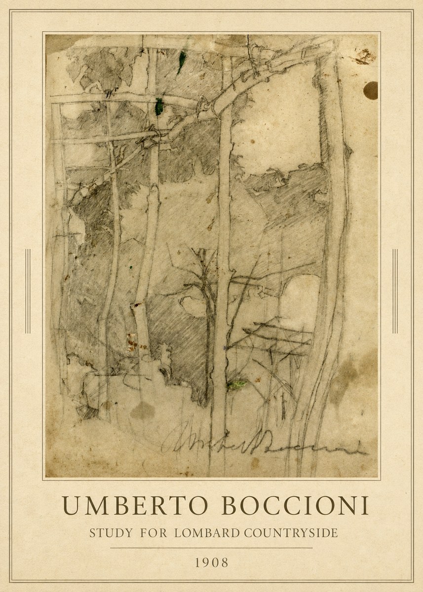 Umberto Boccioni Study for Lombard Countryside No1 - Plakát