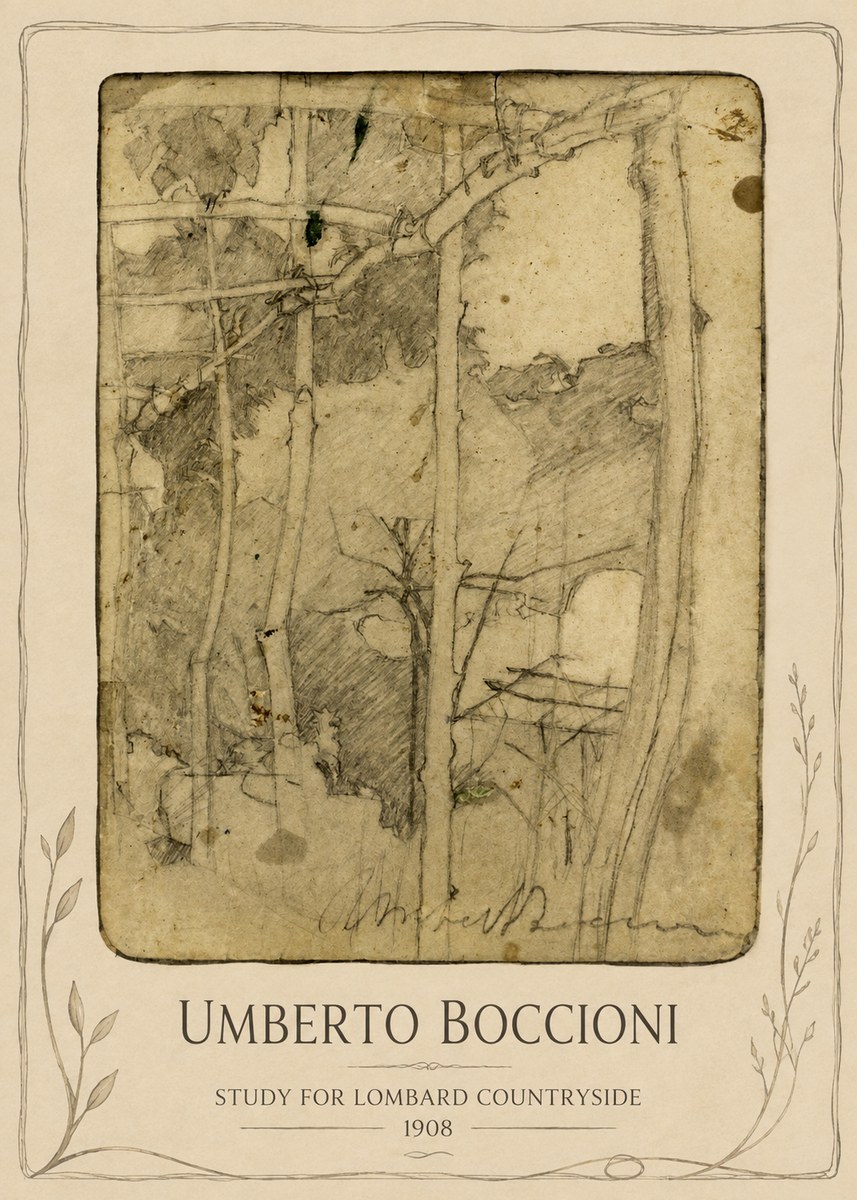 Umberto Boccioni Study for Lombard Countryside No3 - Plakát