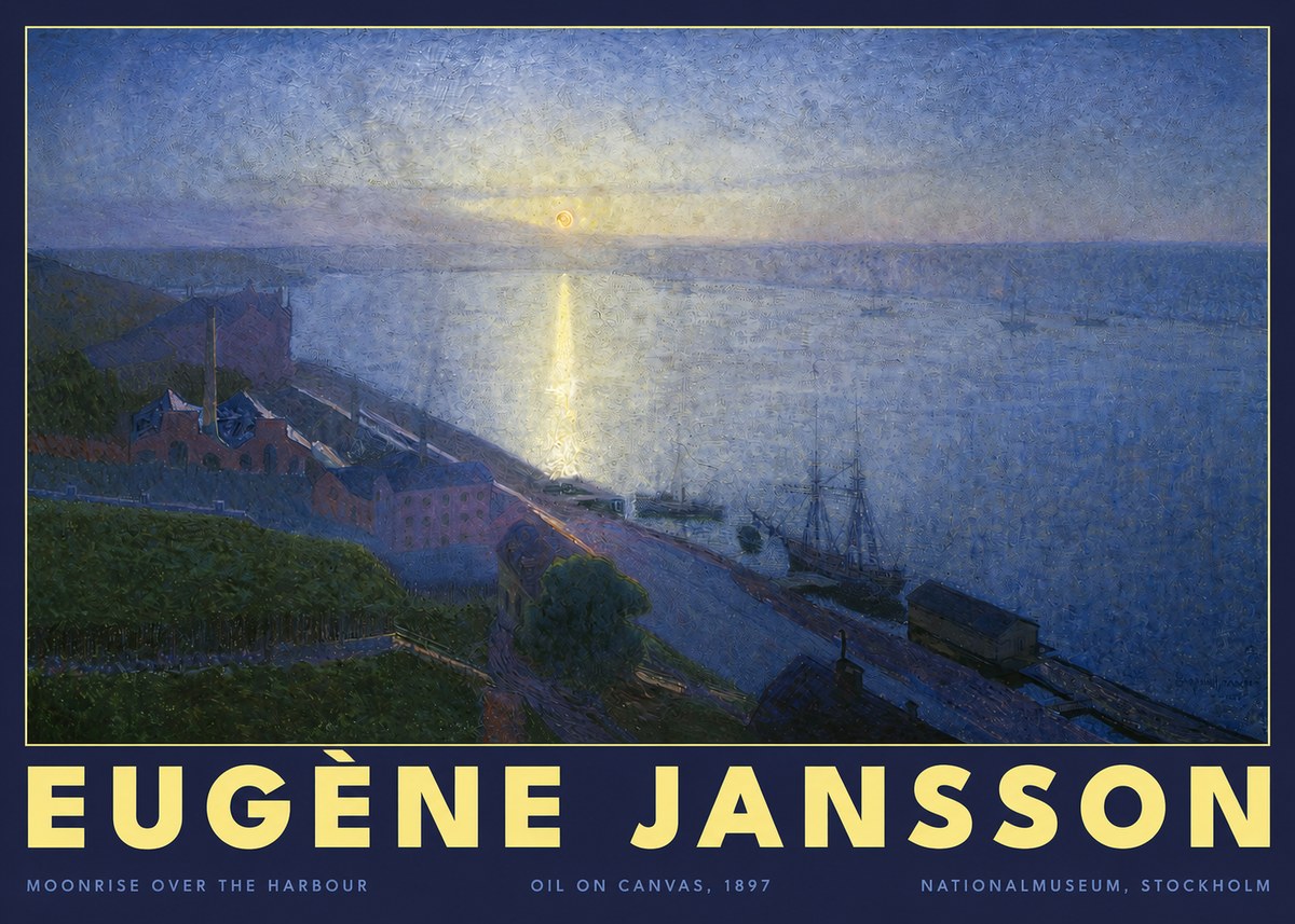 Eugène Jansson Moonrise over the Harbour No2 - Plakát
