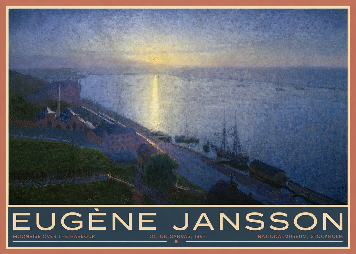 Eugène Jansson Moonrise over the Harbour No3 - Plakát