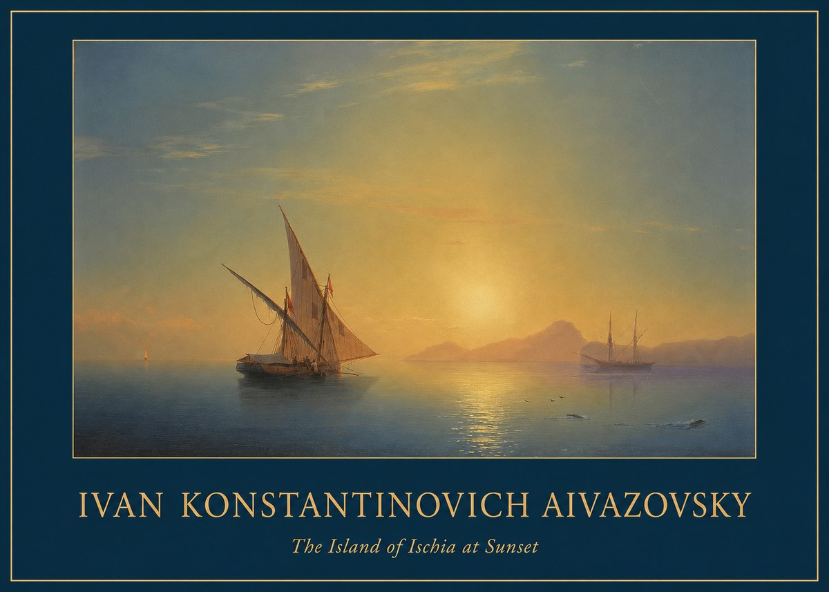 Ivan Konstantinovich Aivazovsky The Island of Ischia at Sunset No1 - Plakát