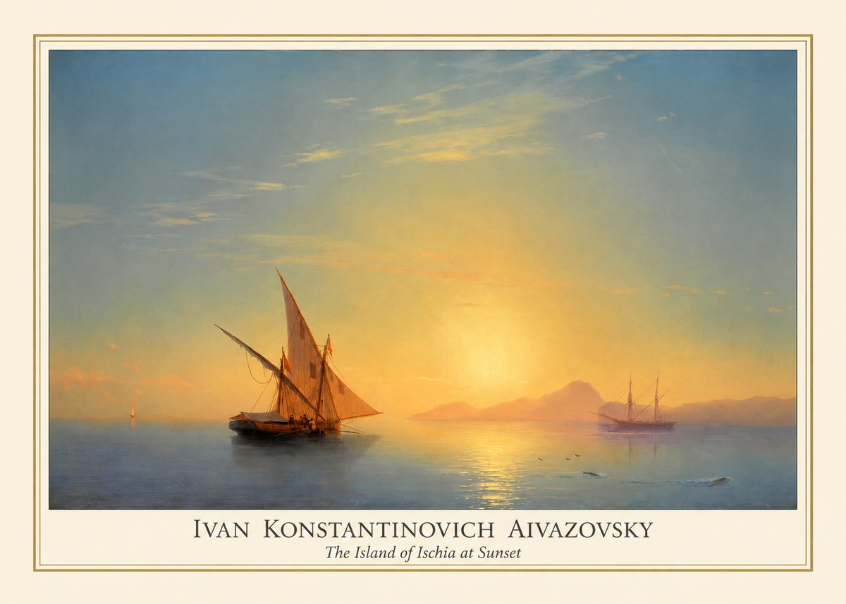 Ivan Konstantinovich Aivazovsky The Island of Ischia at Sunset No4 - Plakát