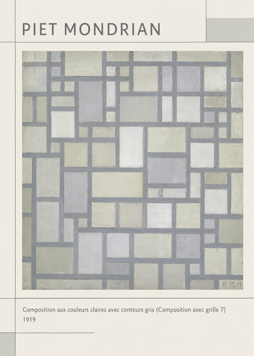 Piet Mondrian Composition Aux Couleurs Claires Avec Contours Gris (Composition Avec Grille 7) No1 - Plakát