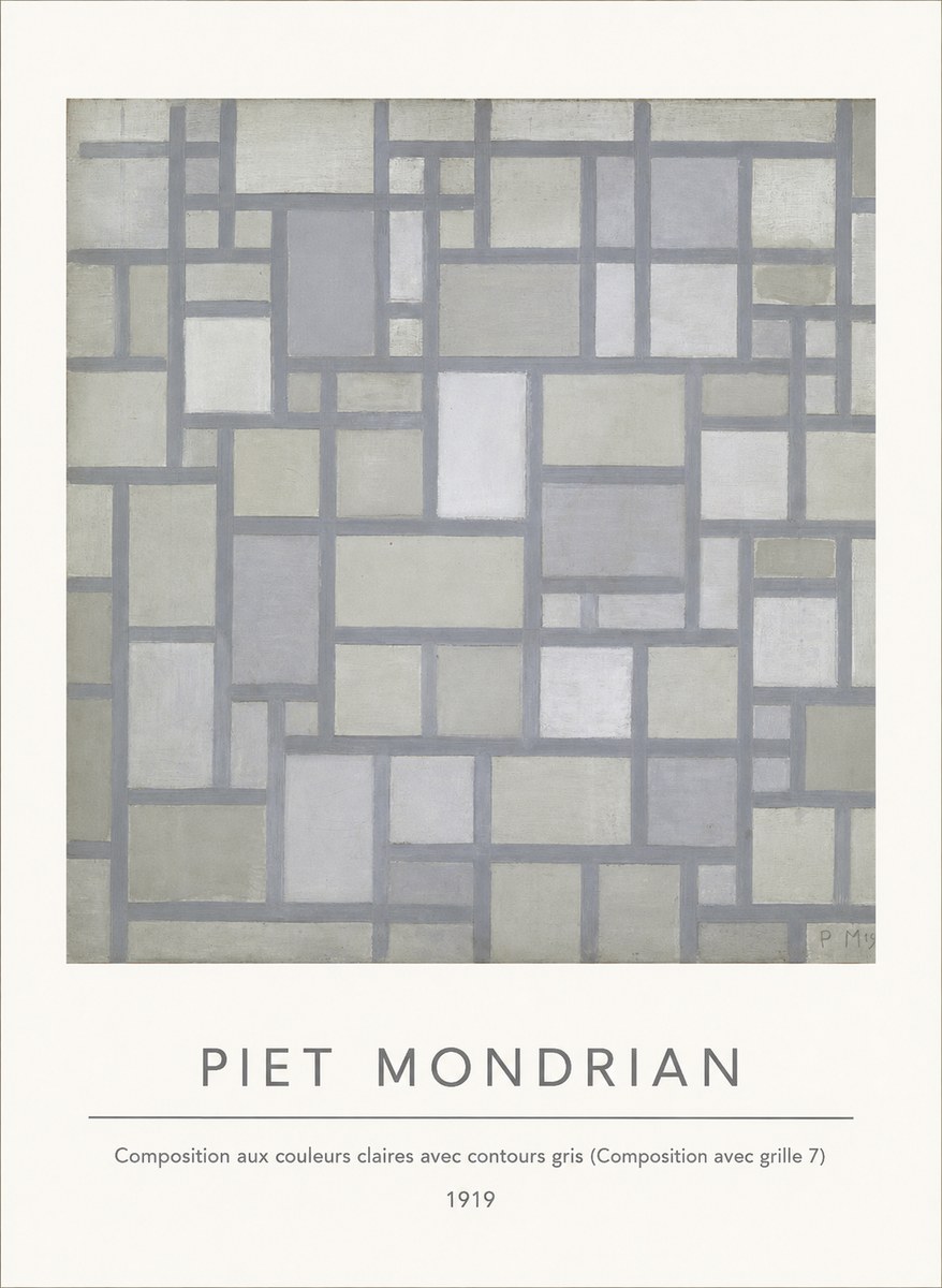 Piet Mondrian Composition Aux Couleurs Claires Avec Contours Gris (Composition Avec Grille 7) No4 - Plakát