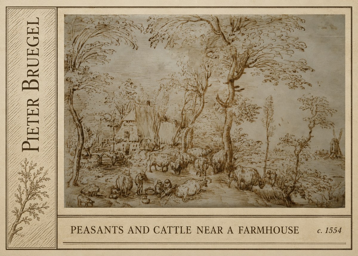 Pieter Bruegel Peasants and Cattle Near a Farmhouse No2 - Plakát
