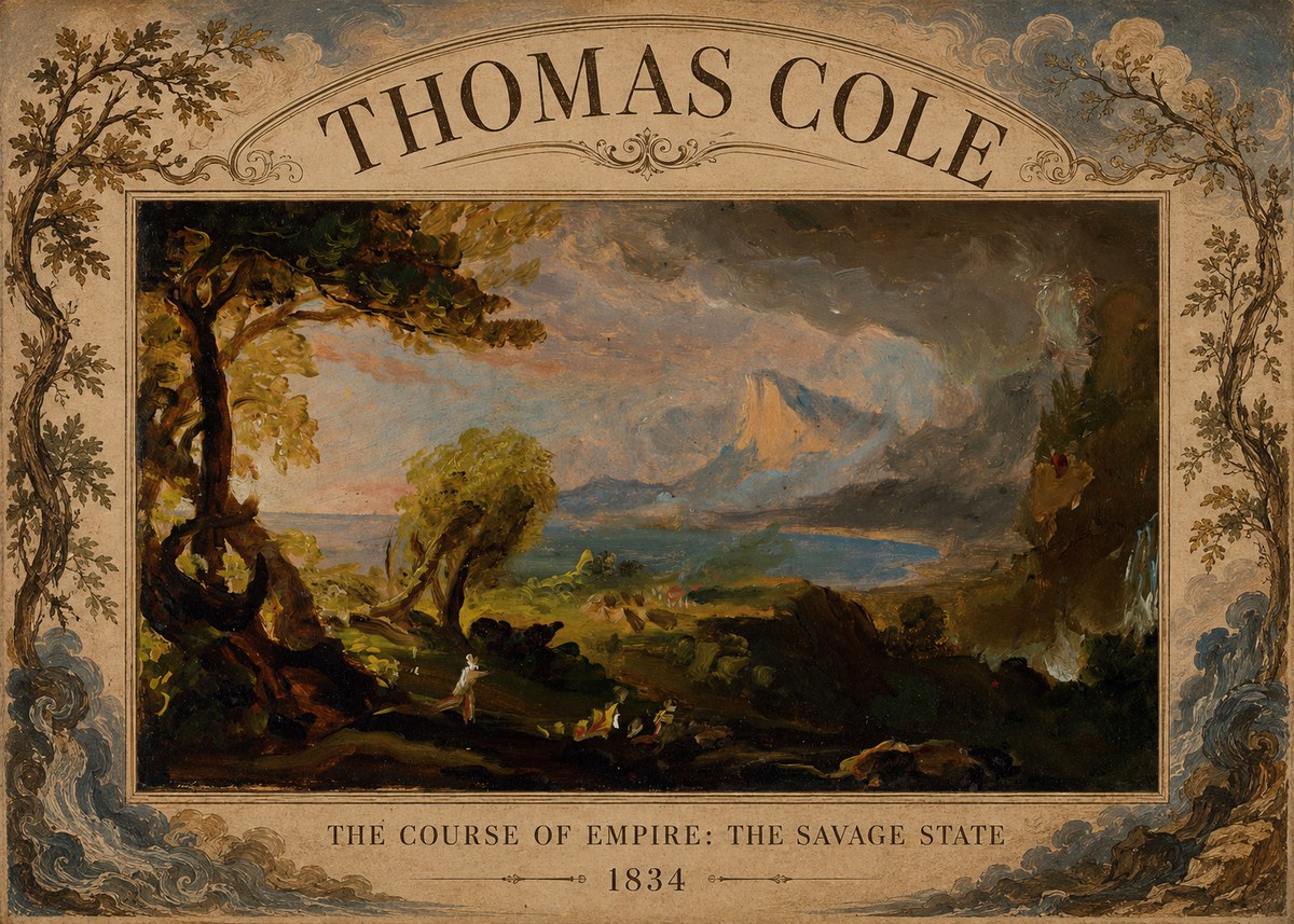 Thomas Cole The Course of Empire: the Savage State II No4 - Plakát