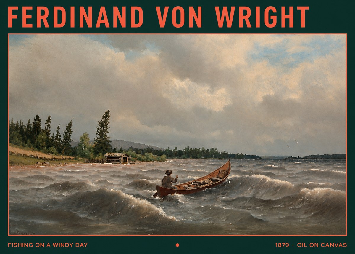 Ferdinand von Wright Fishing on a Windy Day No2 - Plakát