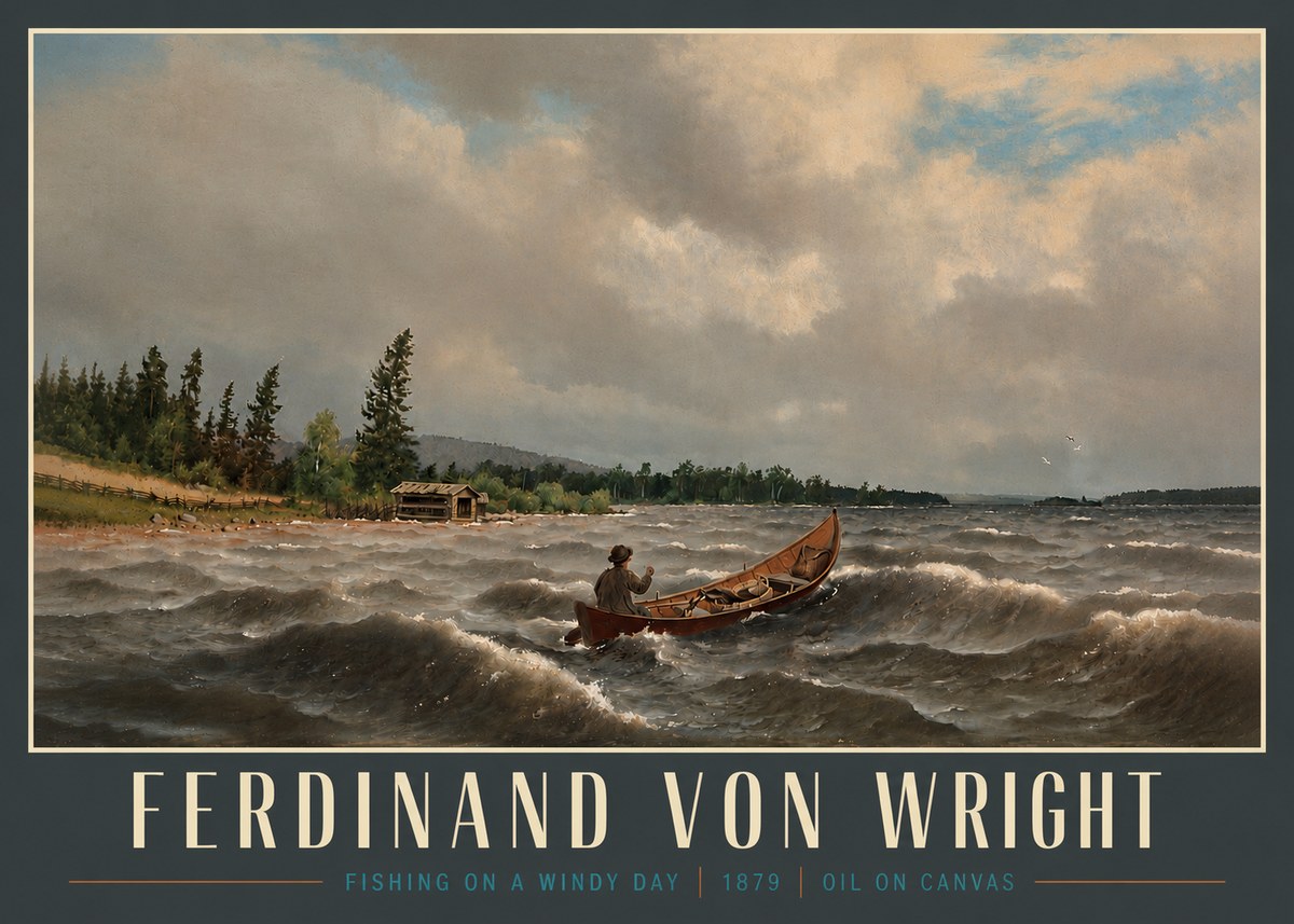 Ferdinand von Wright Fishing on a Windy Day No4 - Plakát