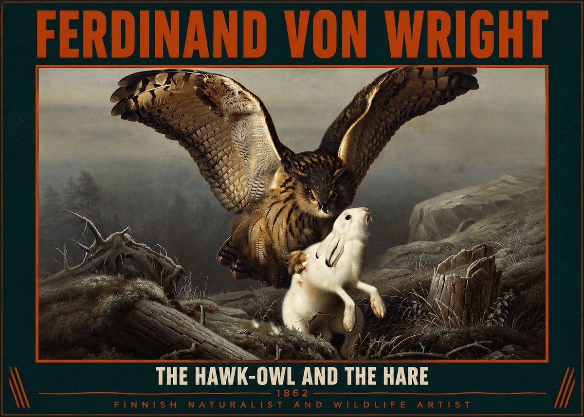 Ferdinand von Wright The Hawk-owl and the Hare No2 - Plakát
