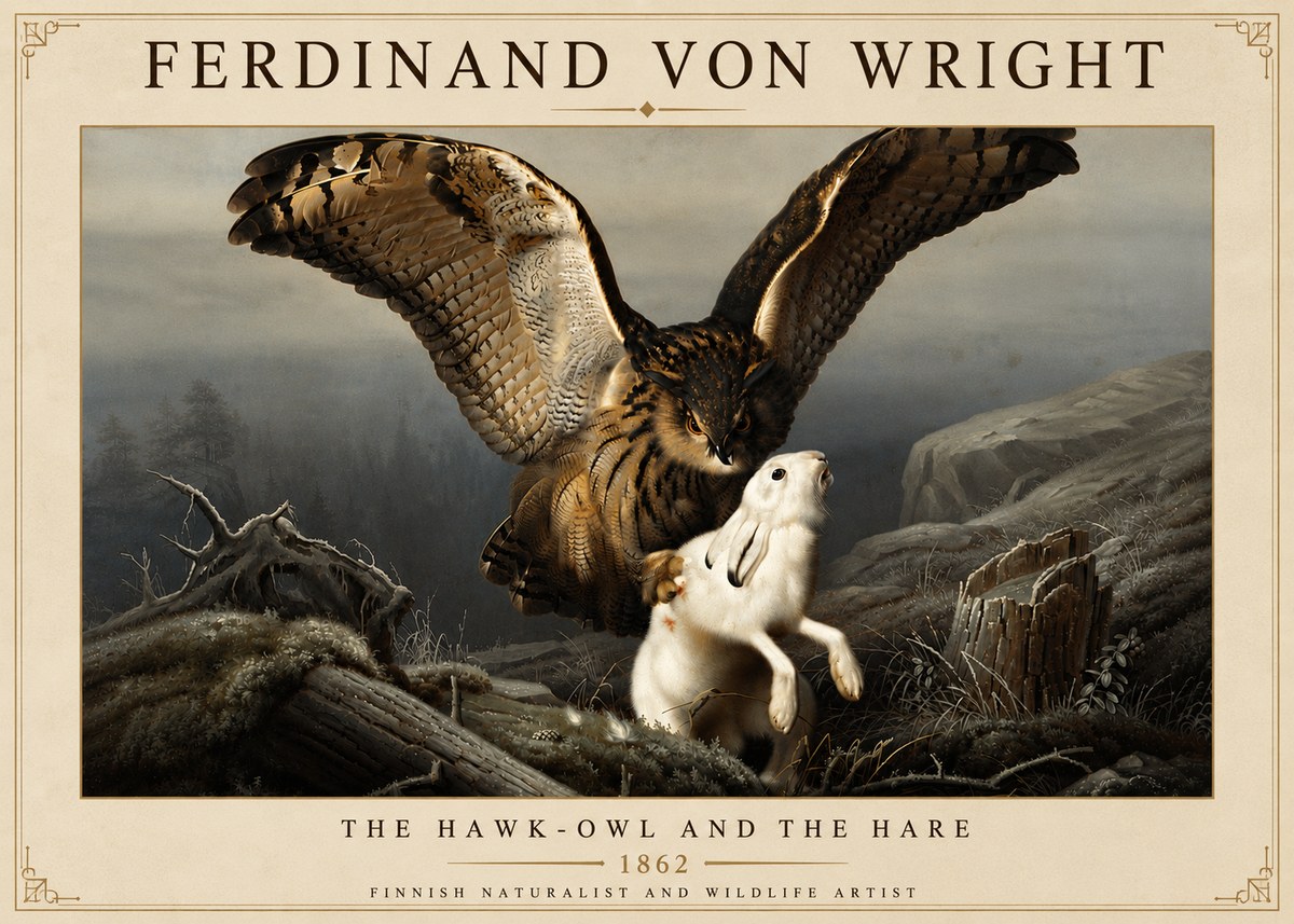 Ferdinand von Wright The Hawk-owl and the Hare No6 - Plakát