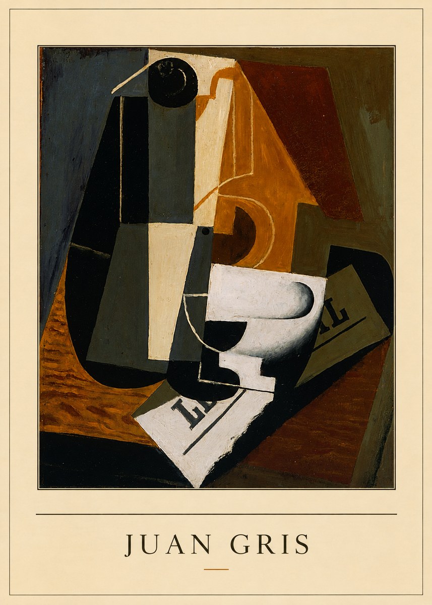 Juan Gris Glass and Bottle No4 - Plakát