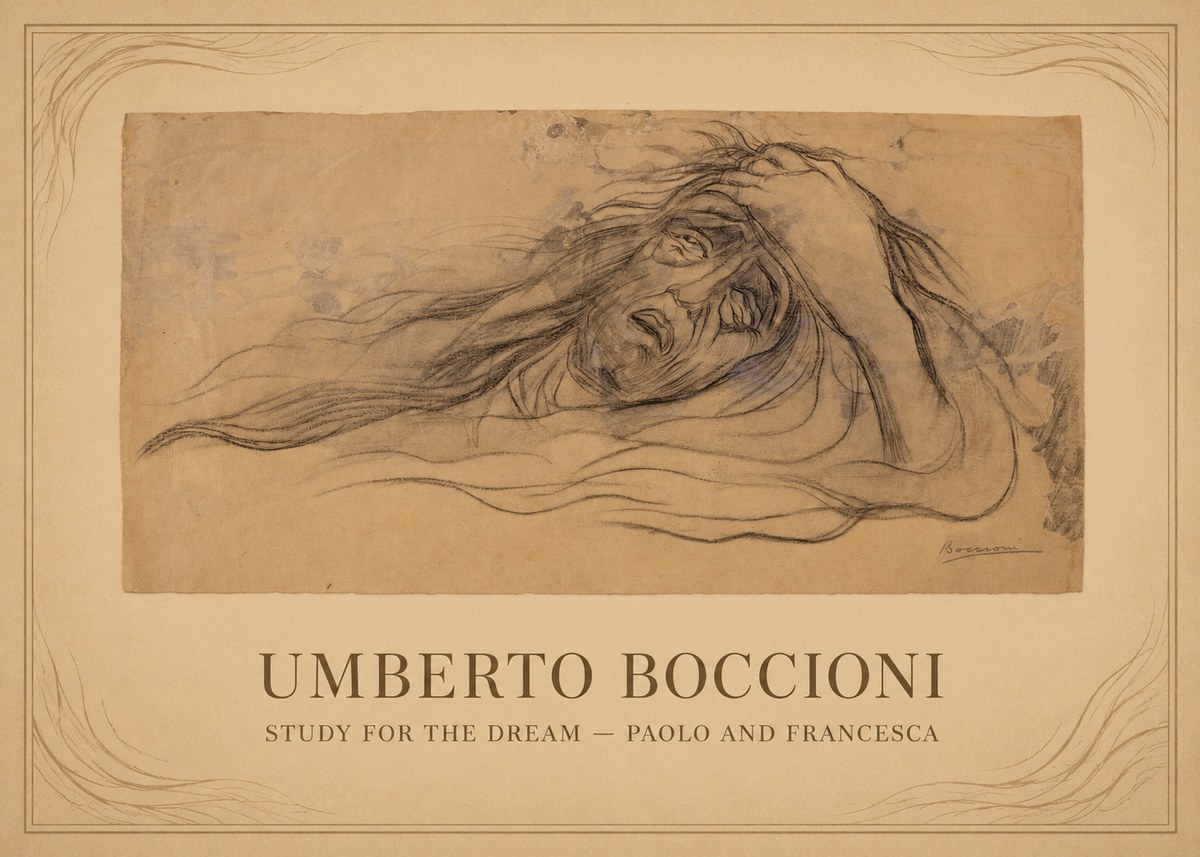 Umberto Boccioni Study for the Dream — Paolo and Francesca No1 - Plakát