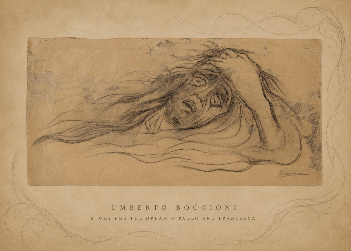 Umberto Boccioni Study for the Dream — Paolo and Francesca No5 - Plakát