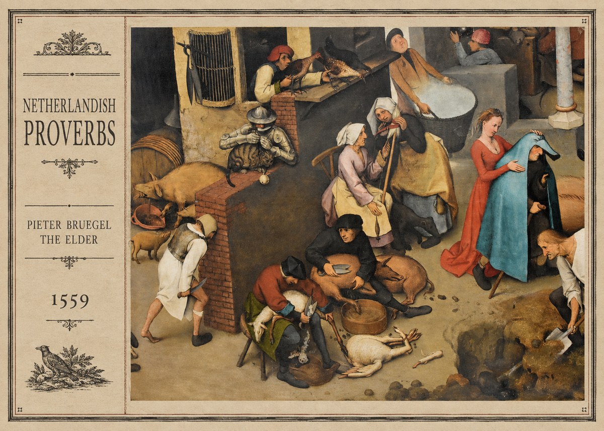 Pieter Bruegel Netherlandish Proverbs VIII No2 - Plakát