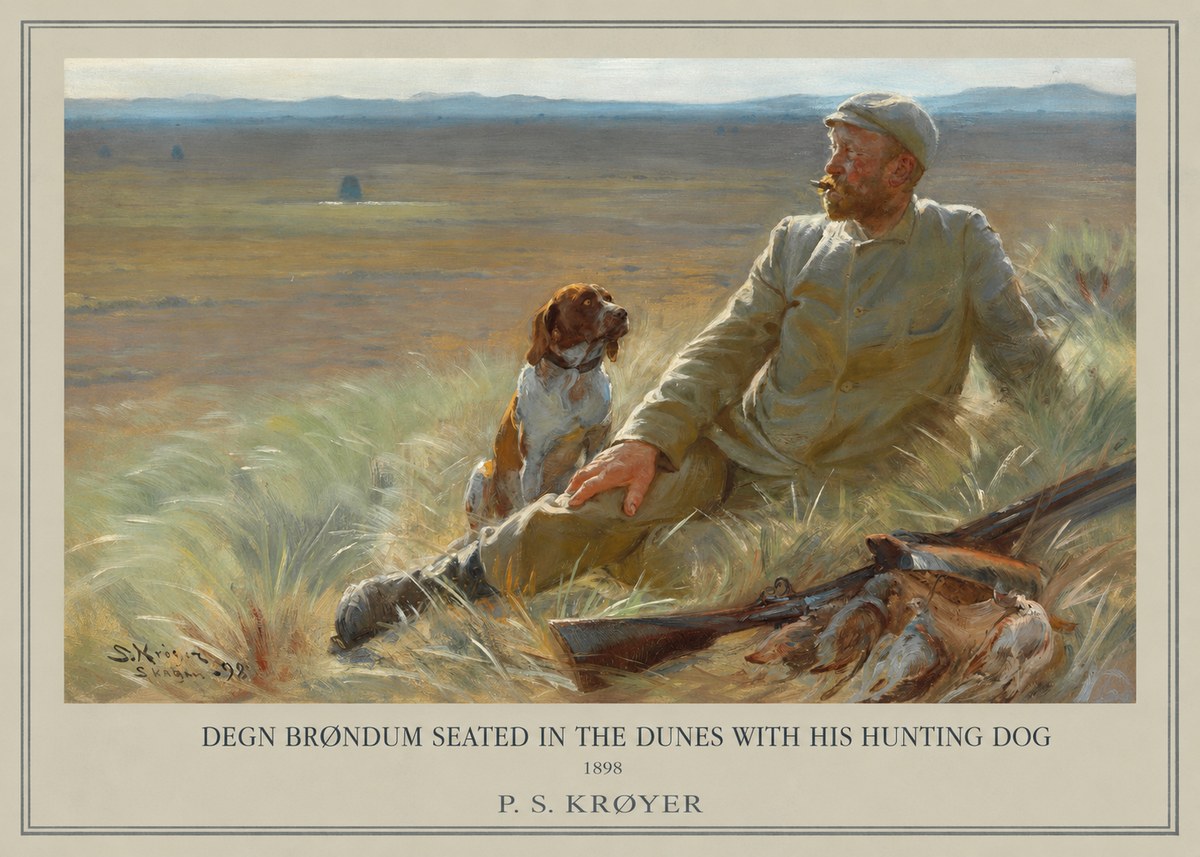 P.S. Krøyer Degn Brøndum Seated in the Dunes with His Hunting Dog No1 - Plakát
