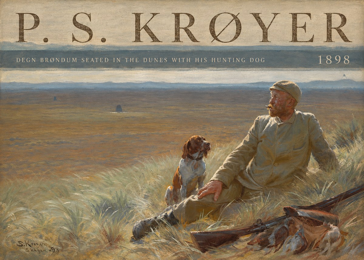 P.S. Krøyer Degn Brøndum Seated in the Dunes with His Hunting Dog No4 - Plakát