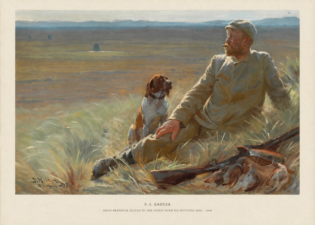 P.S. Krøyer Degn Brøndum Seated in the Dunes with His Hunting Dog No5 - Plakát