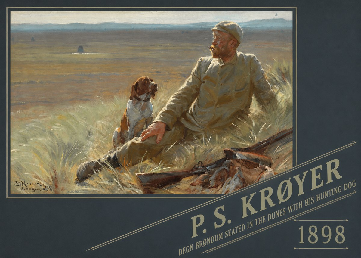 P.S. Krøyer Degn Brøndum Seated in the Dunes with His Hunting Dog No6 - Plakát