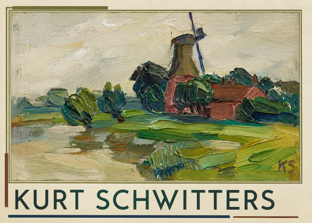 Kurt Schwitters Landscape with Windmill No1 - Plakát