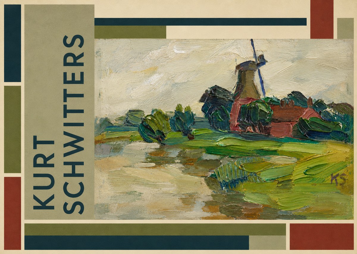 Kurt Schwitters Landscape with Windmill No4 - Plakát