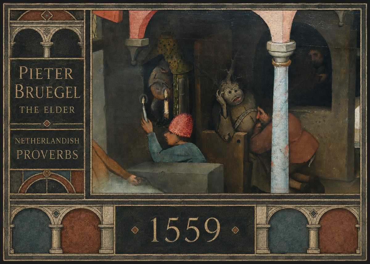 Pieter Bruegel Netherlandish Proverbs IX No2 - Plakát