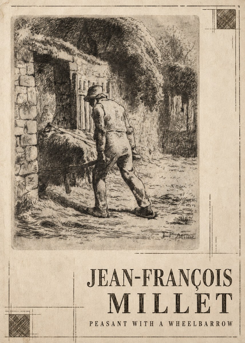 Jean-François Millet Peasant with a Wheelbarrow No3 - Plakát