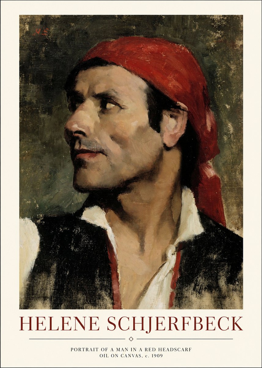 Helene Schjerfbeck Portrait of a Man in a Red Headscarf No1 - Plakát