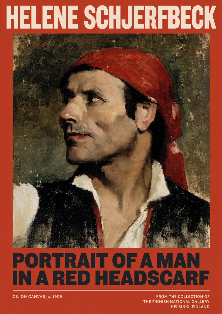 Helene Schjerfbeck Portrait of a Man in a Red Headscarf No2 - Plakát