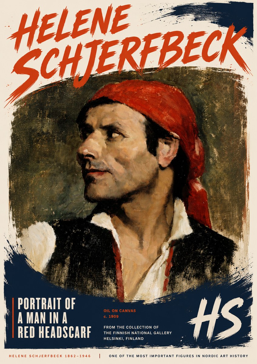 Helene Schjerfbeck Portrait of a Man in a Red Headscarf No6 - Plakát